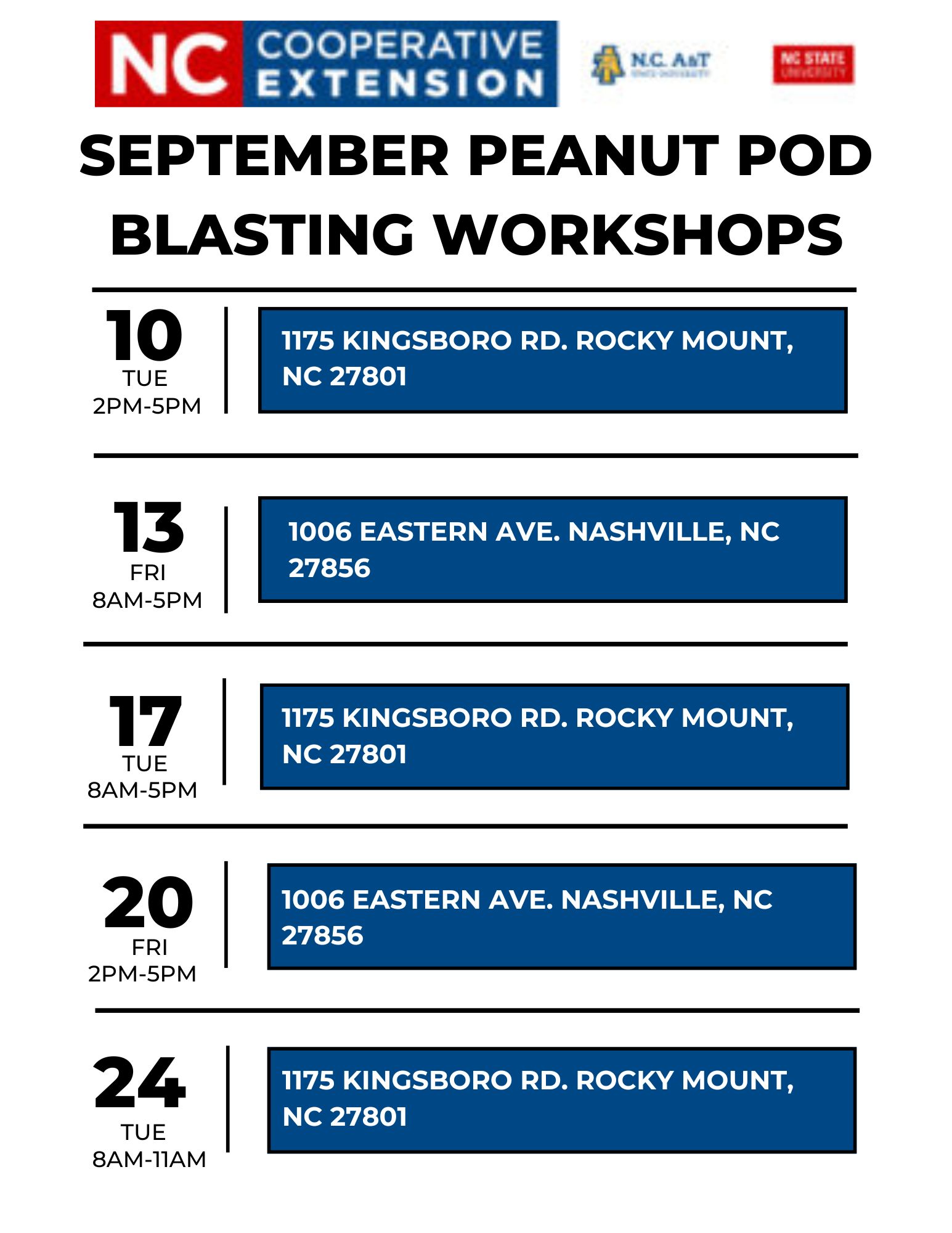  September Peanut Pod Blasting Workshops