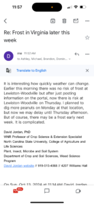 Cover photo for Rapid Change in Frost Risk Peanut Notes No. 238 2024