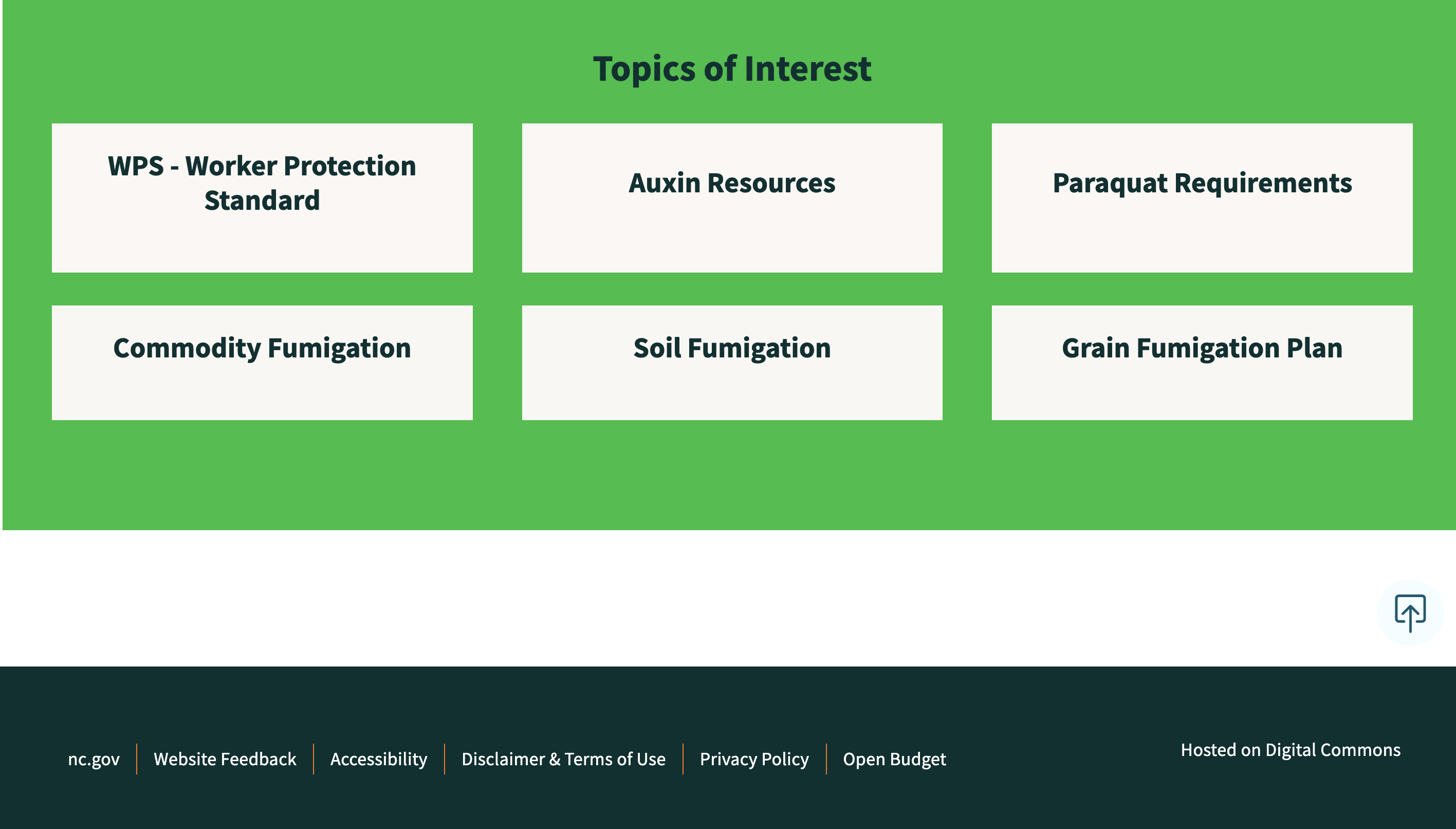 Example of the NCDA&CS Private Pesticide Applicator Portal Topics of Interest Page